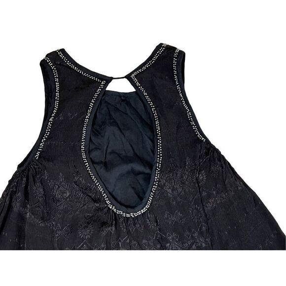 Free People Black Embellished Gauze Peasant Beads Sleeveless Tank Blouse XS NWOT - Picture 4 of 12